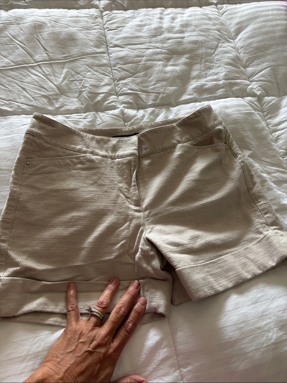 White House Black Market Beige Textured Cuffed Shorts